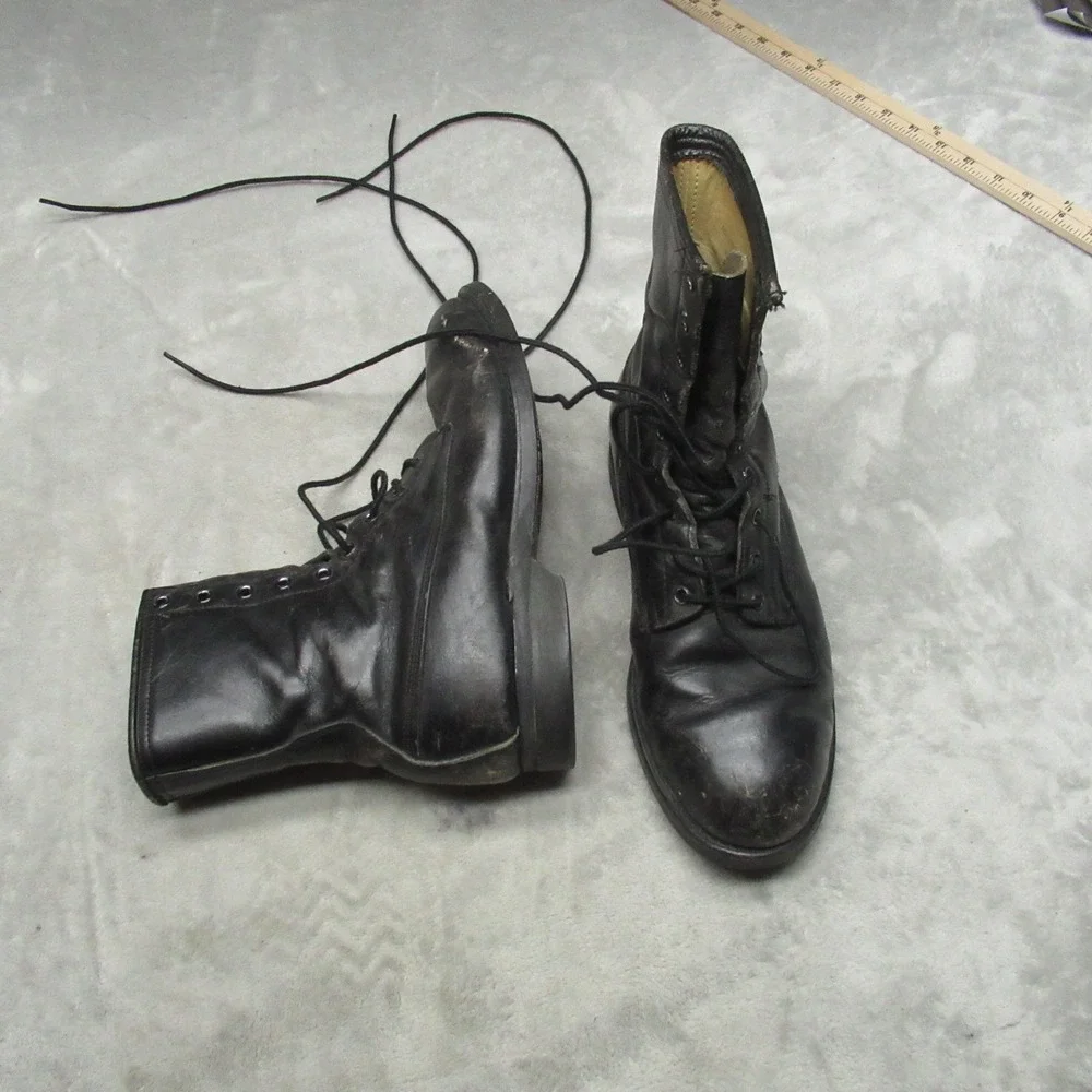 Addison Shoe Company Men 8.5W Combat Boots‎ Blk Leather Lace Up Rugged VTG 1980